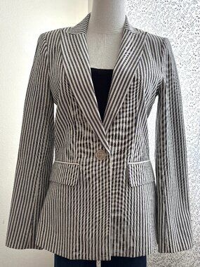 EVEREVE Striped One Button Blazer Black Ivory Women’s Small Tailored Classic